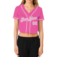 Load image into Gallery viewer, Custom Women's Pink White V-Neck Cropped Baseball Jersey