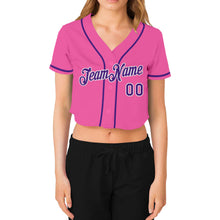 Load image into Gallery viewer, Custom Women's Pink Purple-White V-Neck Cropped Baseball Jersey