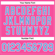 Load image into Gallery viewer, Custom Women's Pink Light Blue-White V-Neck Cropped Baseball Jersey