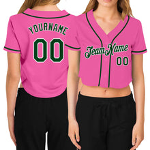 Load image into Gallery viewer, Custom Women's Pink Green-White V-Neck Cropped Baseball Jersey