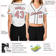 Load image into Gallery viewer, Custom Women's White Medium Pink-Black V-Neck Cropped Baseball Jersey