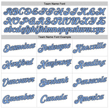 Load image into Gallery viewer, Custom Women's White Light Blue-Steel Gray V-Neck Cropped Baseball Jersey