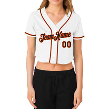 Load image into Gallery viewer, Custom Women's White Black-Orange V-Neck Cropped Baseball Jersey
