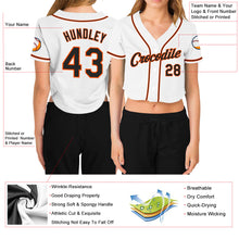 Load image into Gallery viewer, Custom Women's White Black-Orange V-Neck Cropped Baseball Jersey