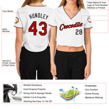 Load image into Gallery viewer, Custom Women's White Red-Black V-Neck Cropped Baseball Jersey