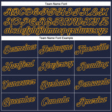 Load image into Gallery viewer, Custom Women's Navy Navy-Gold V-Neck Cropped Baseball Jersey