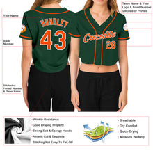 Load image into Gallery viewer, Custom Women's Green Orange-White V-Neck Cropped Baseball Jersey