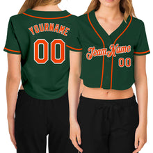 Load image into Gallery viewer, Custom Women's Green Orange-White V-Neck Cropped Baseball Jersey