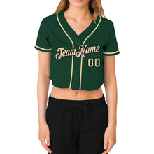 Load image into Gallery viewer, Custom Women's Green Cream-Black V-Neck Cropped Baseball Jersey