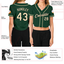 Load image into Gallery viewer, Custom Women's Green Cream-Black V-Neck Cropped Baseball Jersey