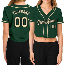 Load image into Gallery viewer, Custom Women's Green Cream-Black V-Neck Cropped Baseball Jersey