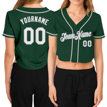Load image into Gallery viewer, Custom Women's Green White-Gray V-Neck Cropped Baseball Jersey