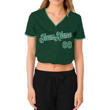 Load image into Gallery viewer, Custom Women's Green Kelly Green-White V-Neck Cropped Baseball Jersey
