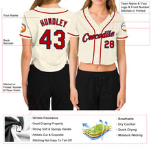 Load image into Gallery viewer, Custom Women's Cream Red-Navy V-Neck Cropped Baseball Jersey