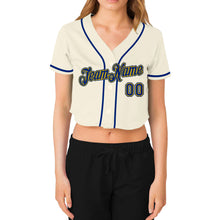 Load image into Gallery viewer, Custom Women's Cream Royal-Gold V-Neck Cropped Baseball Jersey