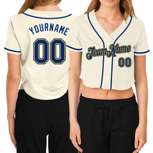 Load image into Gallery viewer, Custom Women's Cream Royal-Gold V-Neck Cropped Baseball Jersey