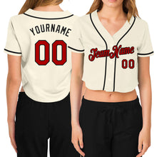 Load image into Gallery viewer, Custom Women's Cream Red-Black V-Neck Cropped Baseball Jersey