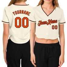 Load image into Gallery viewer, Custom Women's Cream Orange-Black V-Neck Cropped Baseball Jersey