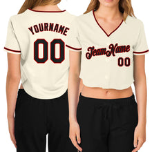 Load image into Gallery viewer, Custom Women's Cream Black-Red V-Neck Cropped Baseball Jersey