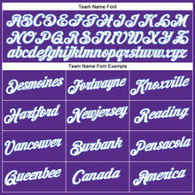 Load image into Gallery viewer, Custom Women's Purple White-Light Blue V-Neck Cropped Baseball Jersey