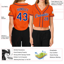 Load image into Gallery viewer, Custom Women's Orange Royal-White V-Neck Cropped Baseball Jersey