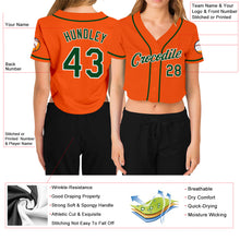 Load image into Gallery viewer, Custom Women's Orange Green-White V-Neck Cropped Baseball Jersey