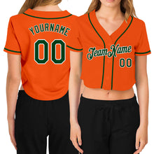 Load image into Gallery viewer, Custom Women's Orange Green-White V-Neck Cropped Baseball Jersey