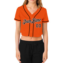 Load image into Gallery viewer, Custom Women's Orange Brown-White V-Neck Cropped Baseball Jersey