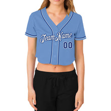 Load image into Gallery viewer, Custom Women's Light Blue White-Royal V-Neck Cropped Baseball Jersey