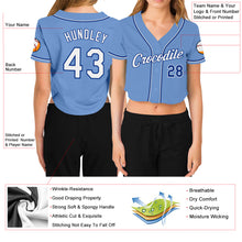 Load image into Gallery viewer, Custom Women's Light Blue White-Royal V-Neck Cropped Baseball Jersey