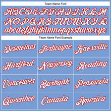 Load image into Gallery viewer, Custom Women's Light Blue White-Red V-Neck Cropped Baseball Jersey