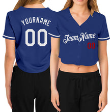Load image into Gallery viewer, Custom Women's Royal White-Red V-Neck Cropped Baseball Jersey