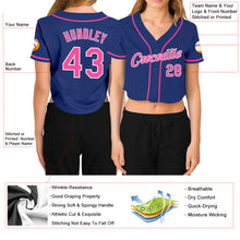 Load image into Gallery viewer, Custom Women's Royal Pink-White V-Neck Cropped Baseball Jersey