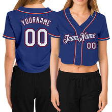 Load image into Gallery viewer, Custom Women's Royal White-Red V-Neck Cropped Baseball Jersey