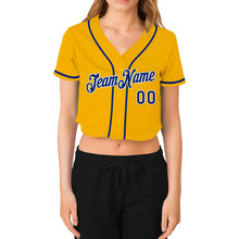 Load image into Gallery viewer, Custom Women's Gold Royal-White V-Neck Cropped Baseball Jersey
