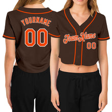 Load image into Gallery viewer, Custom Women's Brown Orange-White V-Neck Cropped Baseball Jersey