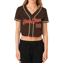 Load image into Gallery viewer, Custom Women's Brown Red-Cream V-Neck Cropped Baseball Jersey