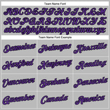 Load image into Gallery viewer, Custom Women's Gray Purple-Black V-Neck Cropped Baseball Jersey