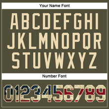 Load image into Gallery viewer, Custom Women's Olive Vintage USA Flag-Cream Salute To Service V-Neck Cropped Baseball Jersey