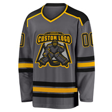 Load image into Gallery viewer, Custom Steel Gray Black-Gold Hockey Jersey