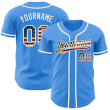 Load image into Gallery viewer, Custom Electric Blue Vintage USA Flag-Cream Authentic Baseball Jersey