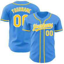Load image into Gallery viewer, Custom Electric Blue Yellow-White Authentic Baseball Jersey