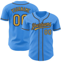 Load image into Gallery viewer, Custom Electric Blue Old Gold-Navy Authentic Baseball Jersey