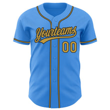 Load image into Gallery viewer, Custom Electric Blue Old Gold-Black Authentic Baseball Jersey