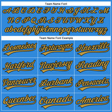 Load image into Gallery viewer, Custom Electric Blue Old Gold-Black Authentic Baseball Jersey