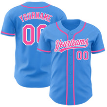 Load image into Gallery viewer, Custom Electric Blue Pink-White Authentic Baseball Jersey