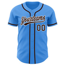 Load image into Gallery viewer, Custom Electric Blue Brown-White Authentic Baseball Jersey