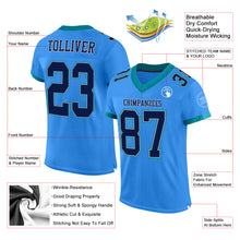 Load image into Gallery viewer, Custom Powder Blue Navy Gray-Teal Mesh Authentic Football Jersey