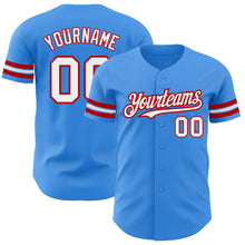 Load image into Gallery viewer, Custom Electric Blue White-Red Authentic Baseball Jersey