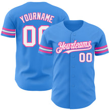 Load image into Gallery viewer, Custom Electric Blue White-Pink Authentic Baseball Jersey